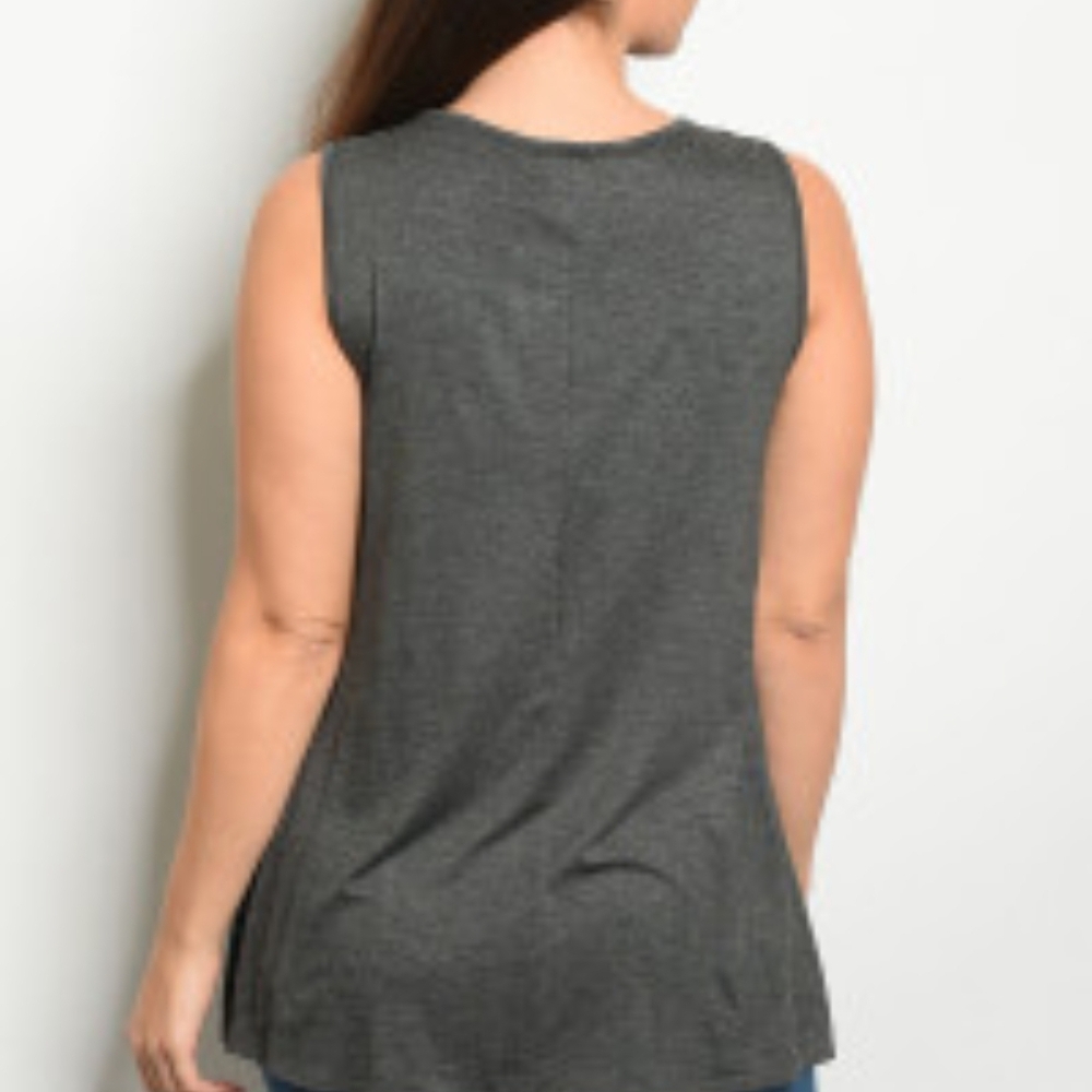 Elegant Olive Sleeveless Top Flowy Rayon Spandex Tank Top | Layering Piece - Picture 3 of 3